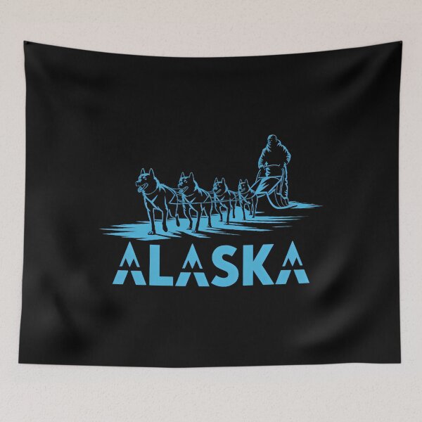 Item preview, Alaska Sled Dogs Mushing Team Snow Sledding Mountain Scene designed and sold by PunkNation-Arts.