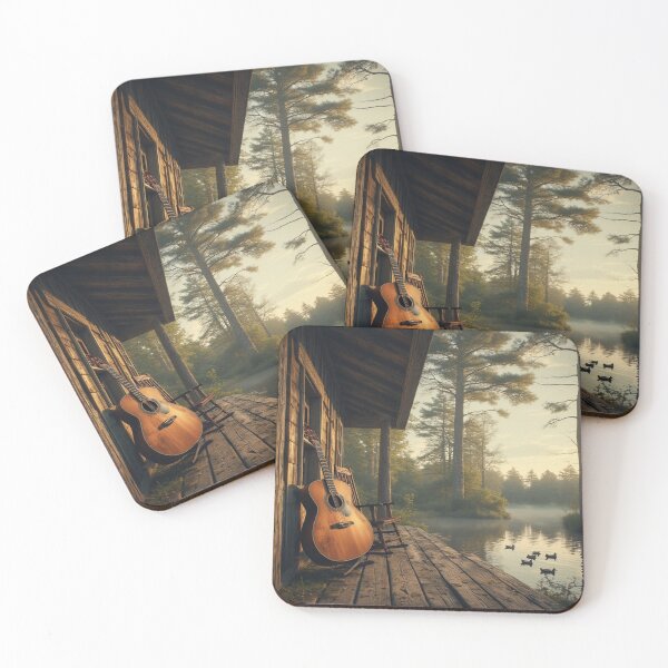 Item preview, Acoustic Guitar Porch View | Lakeside Retreat for the Country Music Soul designed and sold by Eden Underground Radio (Official Merch).