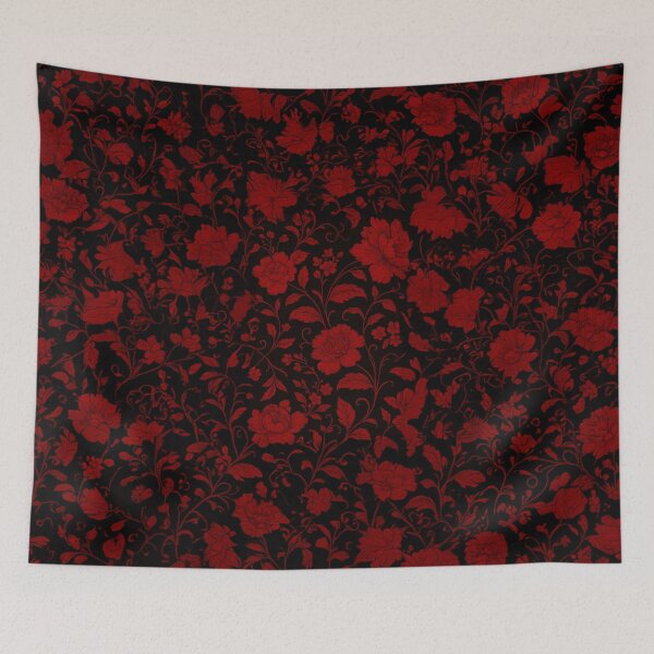 Item preview, Rosas rojas góticas: estampado floral oscuro sobre fondo negro designed and sold by chi3-jp.
