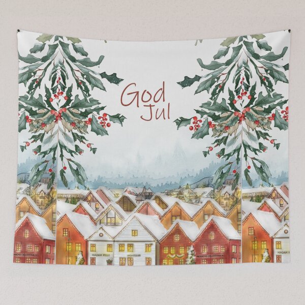 Item preview, God Jul – Bryggen Bergen Christmas Art designed and sold by Grind107.