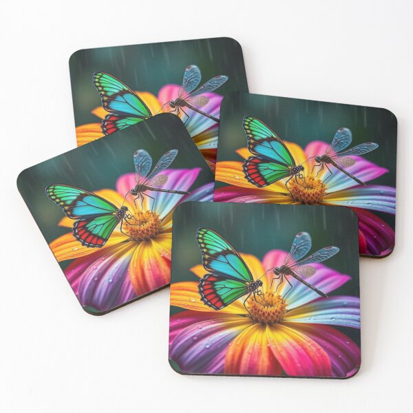 Item preview, Butterfly & Dragonfly on Rainbow Flower designed and sold by Jeff's Good Mojo Dojo.