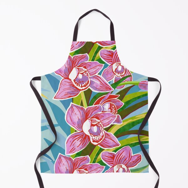 Item preview, Garlands of Pink Cymbidium Orchids on blue designed and sold by Linda Maliuana.