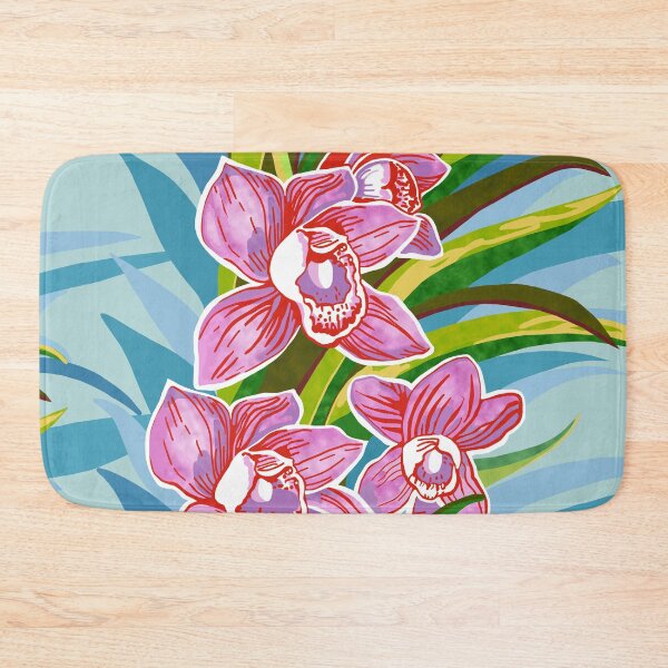 Item preview, Garlands of Pink Cymbidium Orchids on blue designed and sold by Linda Maliuana.