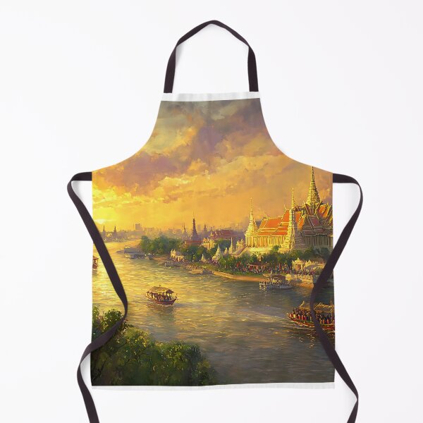 Item preview, Golden Sunset Over Bangkok Riverside Temple | Thai Printing Art designed and sold by vallass.