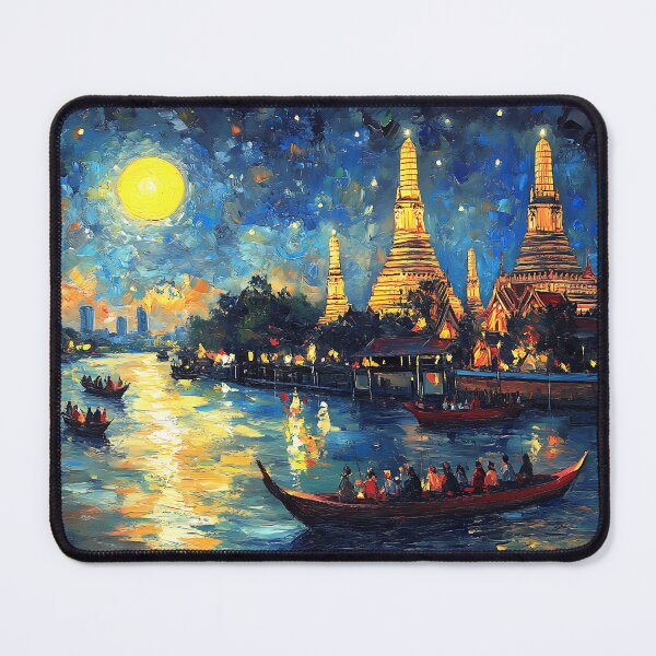Item preview, Moonlight Over Wat Arun | Thai Nightscape Impressionist Digital Painting designed and sold by vallass.