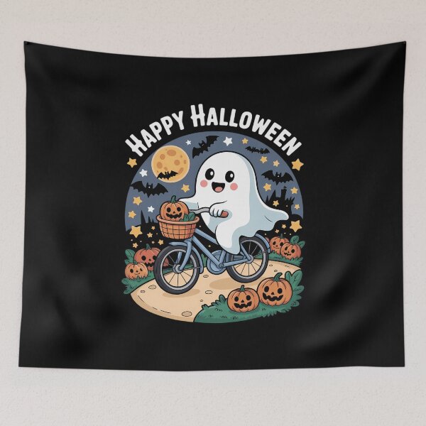 Item preview, Halloween ghost riding a bicycle designed and sold by VENOM0RIOT.