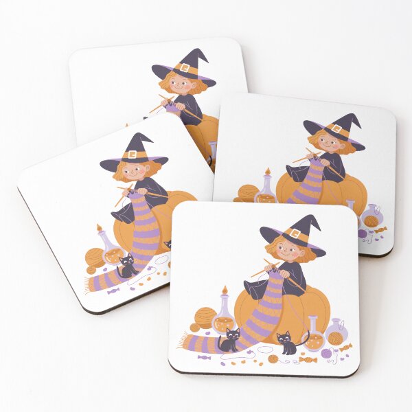 Item preview, Cute Halloween Witch Knitting on Pumpkin designed and sold by smilesupplyco..