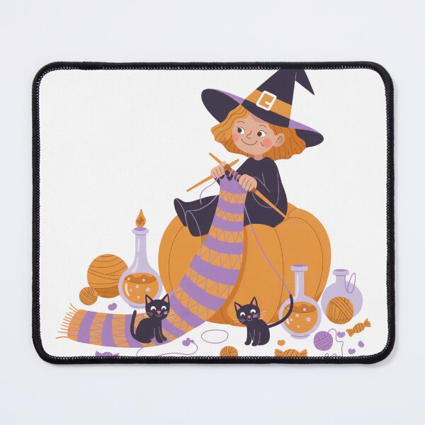 Item preview, Cute Halloween Witch Knitting on Pumpkin designed and sold by smilesupplyco..