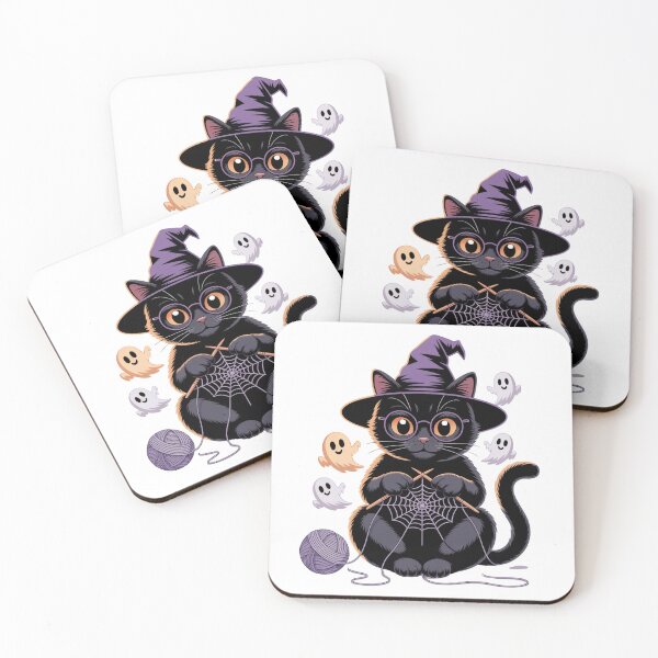 Item preview, Cute Halloween Witch Cat Knitting Spider Web designed and sold by smilesupplyco..