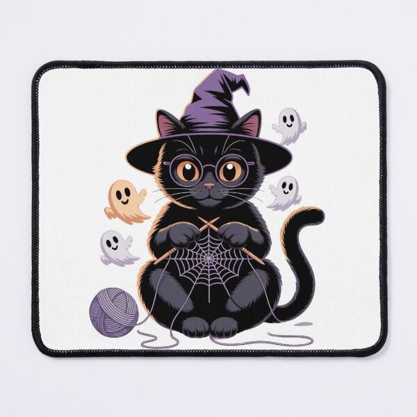 Item preview, Cute Halloween Witch Cat Knitting Spider Web designed and sold by smilesupplyco..