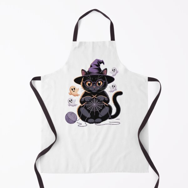Item preview, Cute Halloween Witch Cat Knitting Spider Web designed and sold by smilesupplyco..