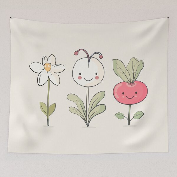Item preview, Cute Minimalist Smiling Flowers and Radish Botanical Design designed and sold by SaadArtCo.