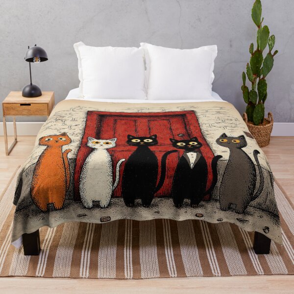 Item preview, Five Cats and the Red Door – Whimsical Minimalist Cat Art designed and sold by Whimsical Hug.