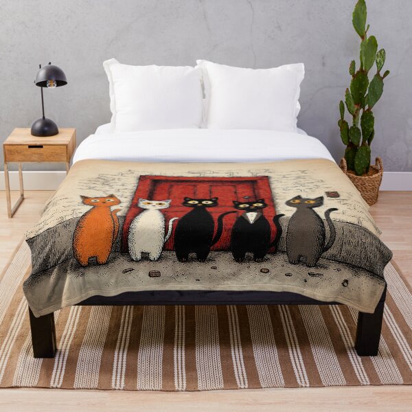 Item preview, Five Cats and the Red Door – Whimsical Minimalist Cat Art designed and sold by Whimsical Hug.
