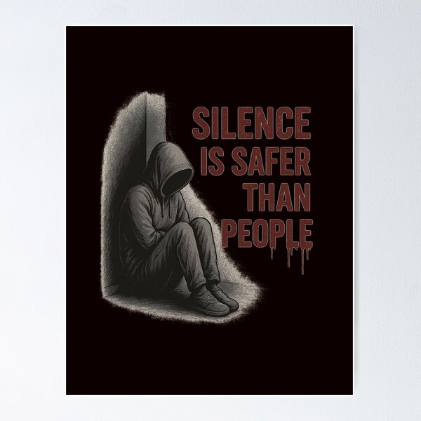 Item preview, SILENCE IS SAFER THAN PEOPLE – hooded figure, dark introvert artwork designed and sold by Tadeusz1.