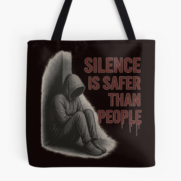 Item preview, SILENCE IS SAFER THAN PEOPLE – hooded figure, dark introvert artwork designed and sold by Tadeusz1.