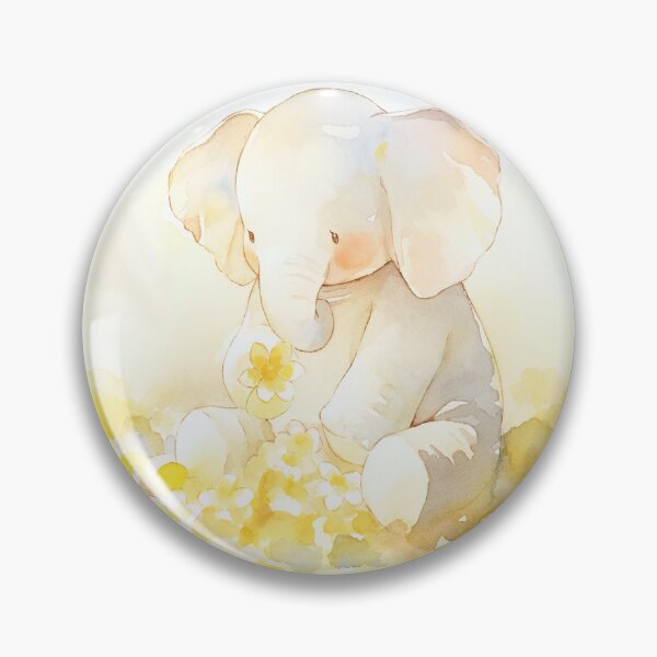 Item preview, 【AI】Cute Baby Elephant with Yellow Flowers Watercolor Art designed and sold by SweetSprash.