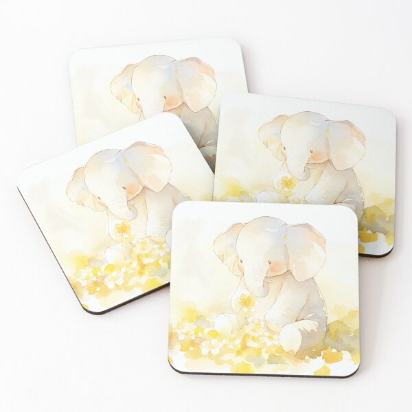 Item preview, 【AI】Cute Baby Elephant with Yellow Flowers Watercolor Art designed and sold by SweetSprash.