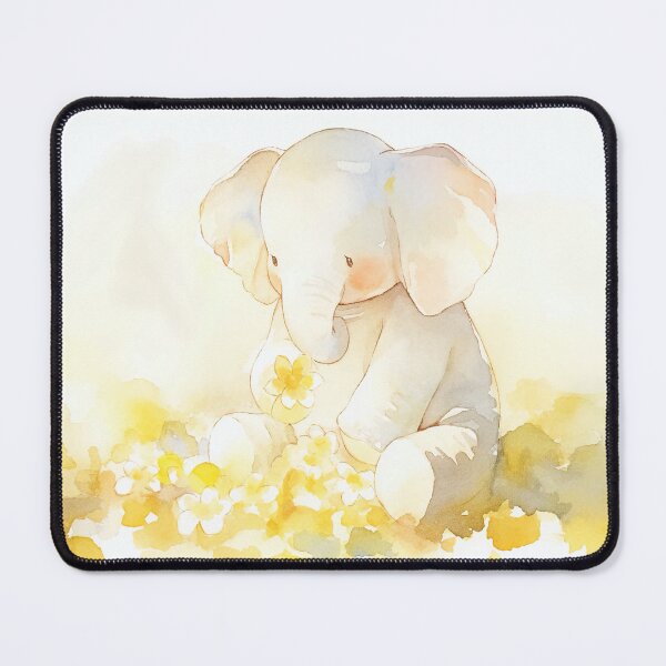 Item preview, 【AI】Cute Baby Elephant with Yellow Flowers Watercolor Art designed and sold by SweetSprash.
