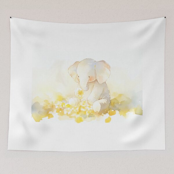 Item preview, 【AI】Cute Baby Elephant with Yellow Flowers Watercolor Art designed and sold by SweetSprash.