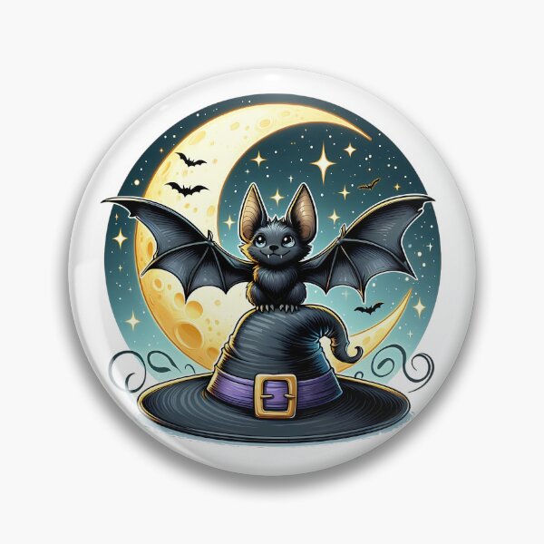 Item preview, Cute Bat on Witch Hat under the Moon - Halloween designed and sold by Art-Arcade6.
