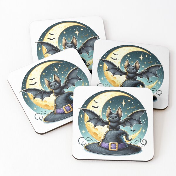 Item preview, Cute Bat on Witch Hat under the Moon - Halloween designed and sold by Art-Arcade6.
