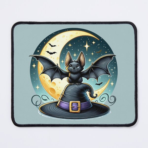 Item preview, Cute Bat on Witch Hat under the Moon - Halloween designed and sold by Art-Arcade6.