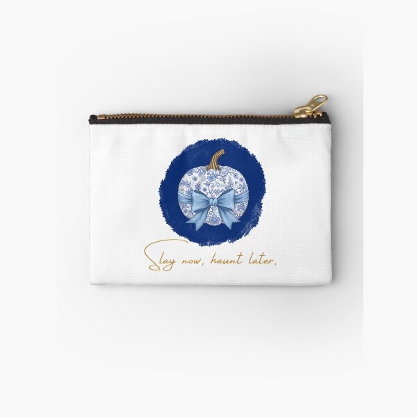 Item preview, Slay Now, Haunt Later – Classy Spooky Blue & White Porcelain Pumpkin designed and sold by SZ.
