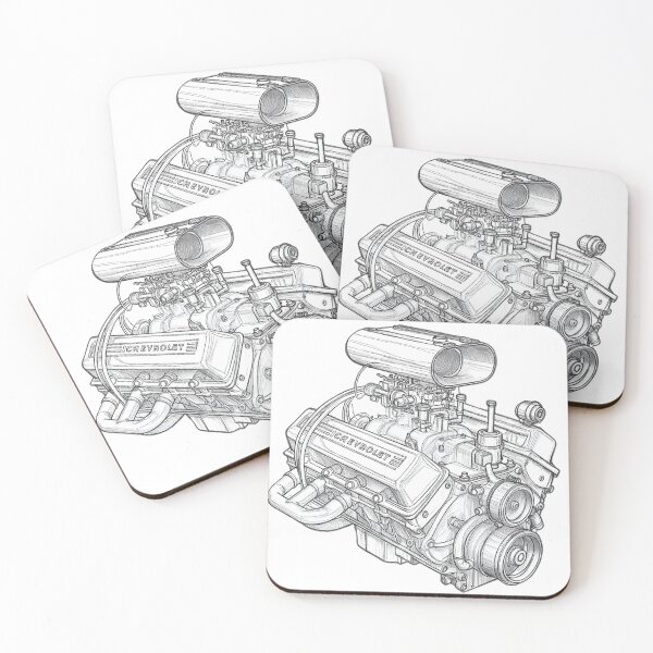 Item preview, Black and White Sketch of Chevrolet Small Block designed and sold by Huskyyy Designs.