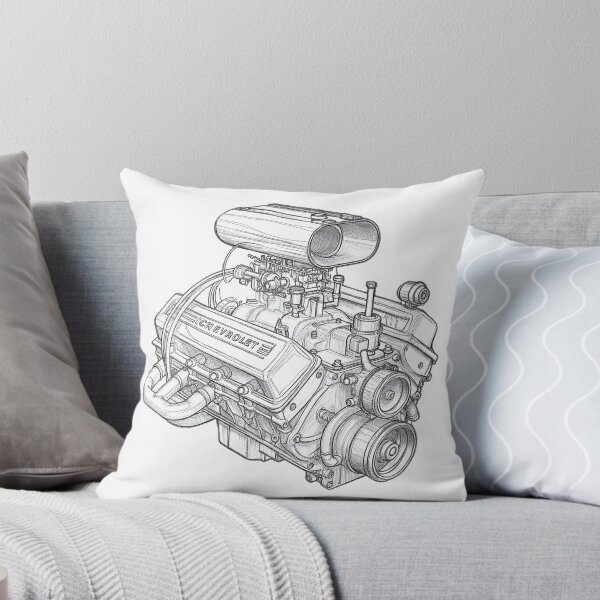 Item preview, Black and White Sketch of Chevrolet Small Block designed and sold by Huskyyy Designs.