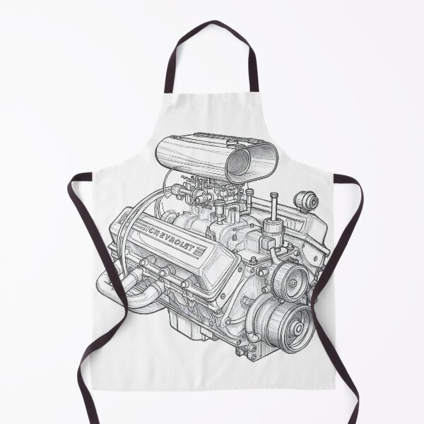 Item preview, Black and White Sketch of Chevrolet Small Block designed and sold by Huskyyy Designs.
