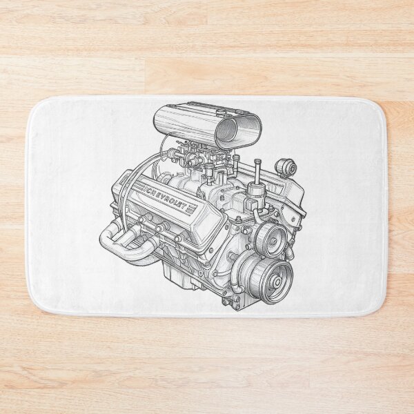 Item preview, Black and White Sketch of Chevrolet Small Block designed and sold by Huskyyy Designs.