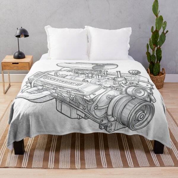 Item preview, Black and White Sketch of Chevrolet Small Block designed and sold by Huskyyy Designs.