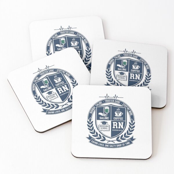 Aperçu de l'œuvre Blason d'infirmière autorisée avec solution saline et café | Cadeau d'école d'infirmière autorisée amusant créée et vendue par Taha Art Designs.