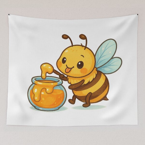 Item preview, moon bee cute illustration eating honey designed and sold by SassyArtistry.
