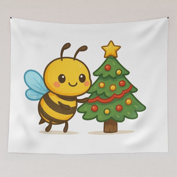 Item preview, honey moon bee cute illustration decorating christmas tree designed and sold by SassyArtistry.