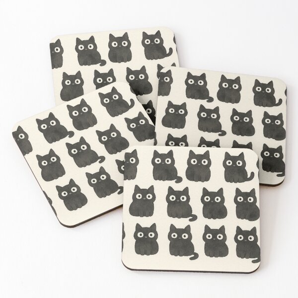 Item preview, cute black cats illustration minimal pattern on beige background designed and sold by SassyArtistry.