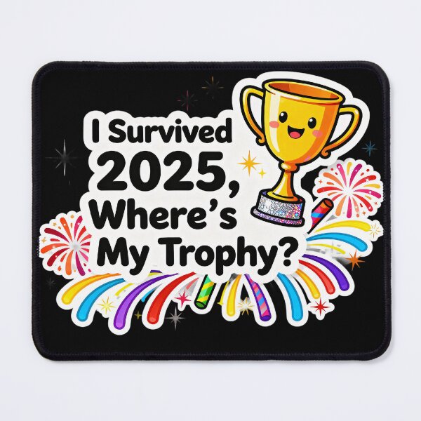 Item preview, I Survived 2025 – Where’s My Trophy? | Funny New Year Design designed and sold by Ammar Studio.