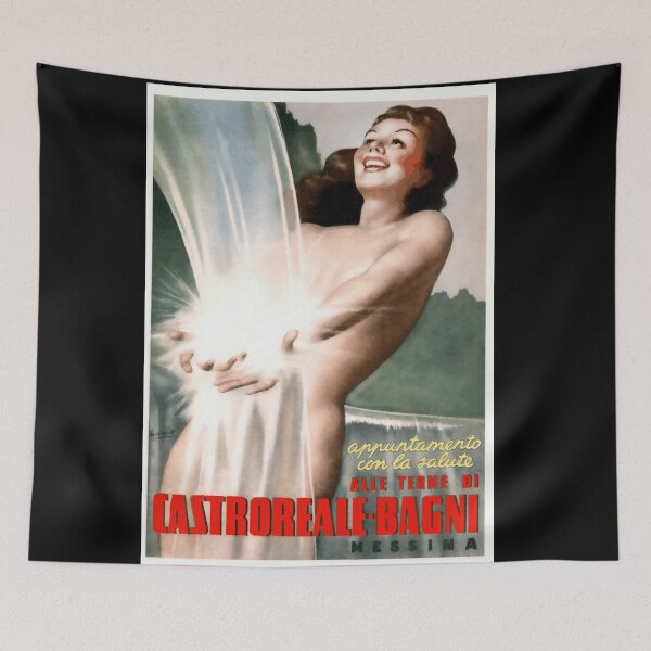 Item preview, Vintage Castroreale Baths Poster | Mid-Century Italian Art | Art Deco Style | Bathing Beauty & Health | Messina Italy Decor designed and sold by artofuniverse.