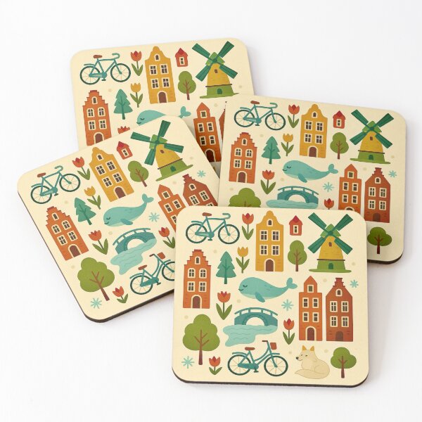 Item preview, Amsterdam Pattern - Canal Houses, Bicycles & Tulips designed and sold by Myra365Art.