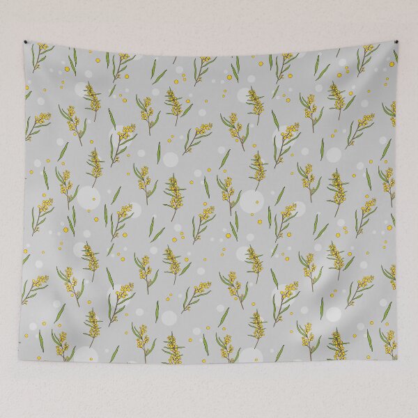 Item preview, Golden Wattle – Australian Botanical Seamless Pattern (LIGHT GREY) designed and sold by Whimsy Creative Studio.