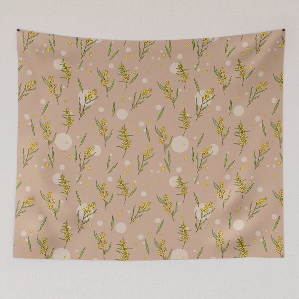 Item preview, Golden Wattle – Australian Botanical Seamless Pattern (TAUPE) designed and sold by Whimsy Creative Studio.