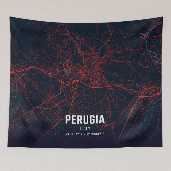 Item preview, Perugia Red & Blue Minimalist Map designed and sold by HomeLivingCo.