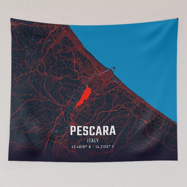 Item preview, Pescara Red & Blue Minimalist Map designed and sold by HomeLivingCo.