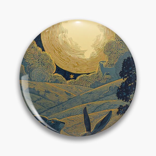 Item preview, Boxing Hares under a Full Moon and Owl  woodcut print effect designed and sold by thewandswant.