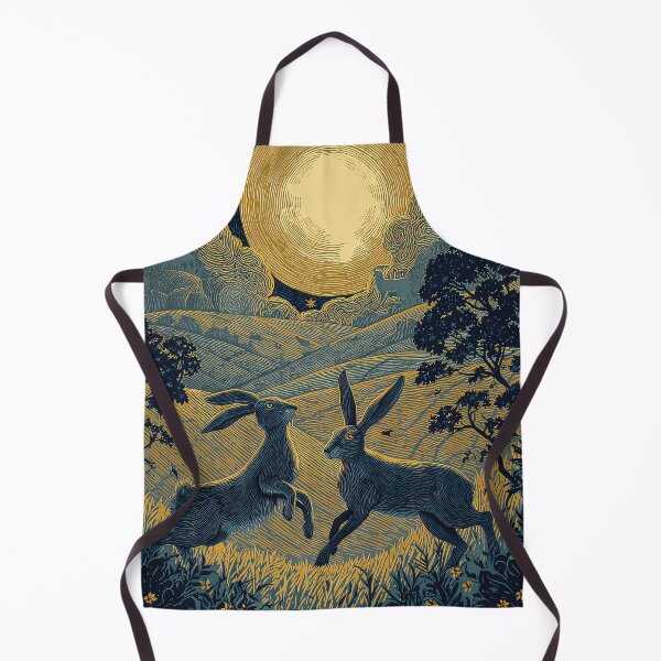 Item preview, Boxing Hares under a Full Moon and Owl woodcut print effect designed and sold by thewandswant.
