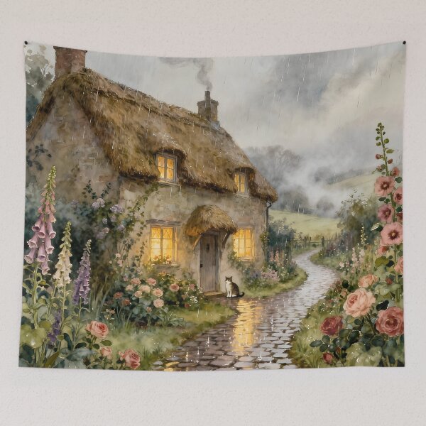 Item preview, Enchanted English Cottage and Magic Flowers on a Rainy Day designed and sold by SoniaSarkali.