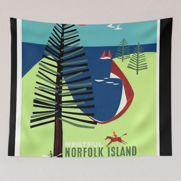 Item preview, Vintage Norfolk Island Travel Poster | Fly TEAL Art Print | Mid-Century Design | Exotic Adventure & Relaxation Decor designed and sold by artofuniverse.