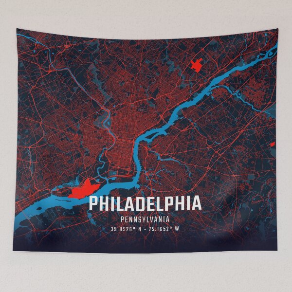 Item preview, Philadelphia Red & Blue Minimalist Map designed and sold by HomeLivingCo.