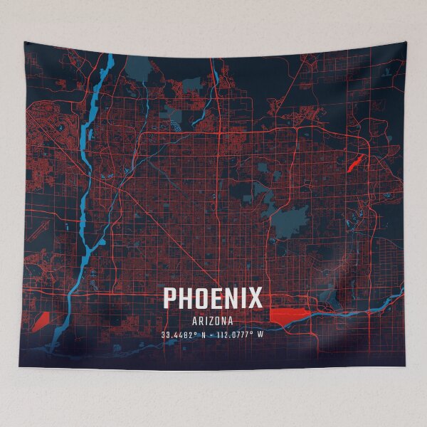 Item preview, Phoenix Red & Blue Minimalist Map designed and sold by HomeLivingCo.